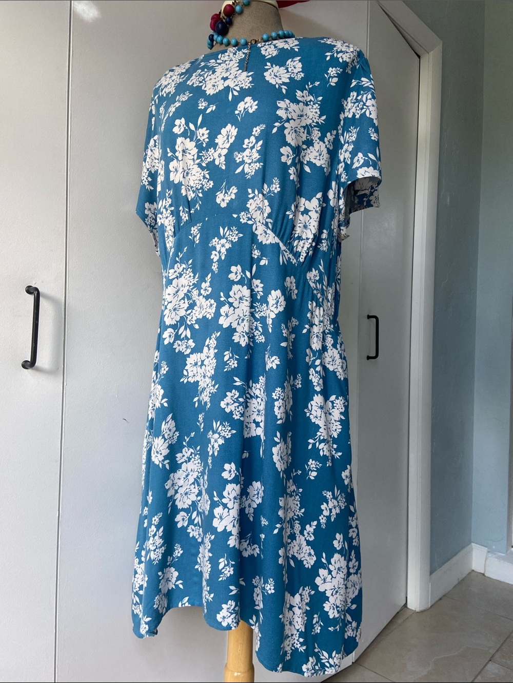 Blue Floral Short-Sleeve Mini Dress